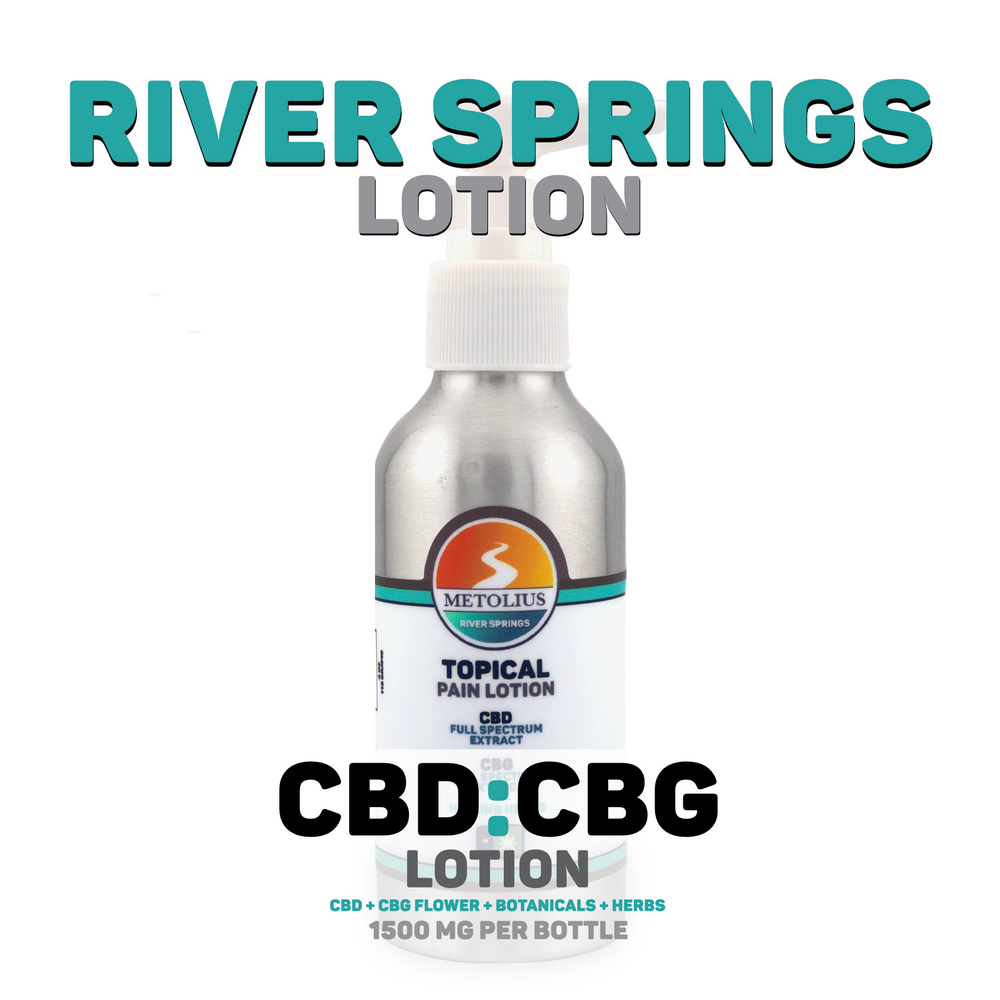 
                  
                    RIVER SPRINGS LOTION - CBD + CBG EXTRACT + ESSENTIAL OILS + HEALING HERBS + LOTION - 1500 MG
                  
                
