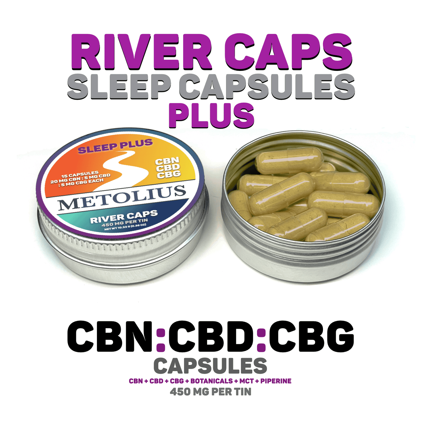 
                  
                    RIVER CAPS SLEEP PLUS - CBN + CBD + CBG EXTRACTS + TRADITIONAL BOTANICALS
                  
                
